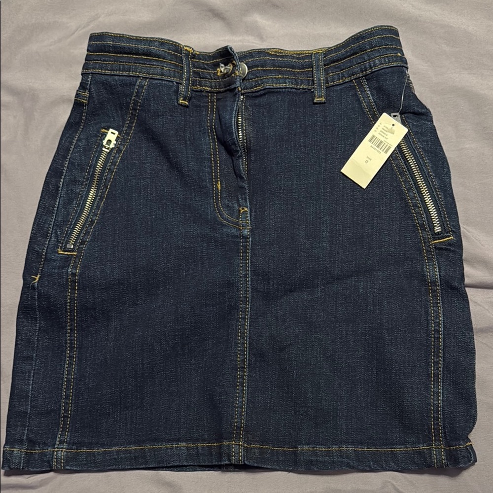 Dark Blue Denim Skirt with Zipper Pockets PILCRO Anthropologie 0 NWT HIGH WAIST